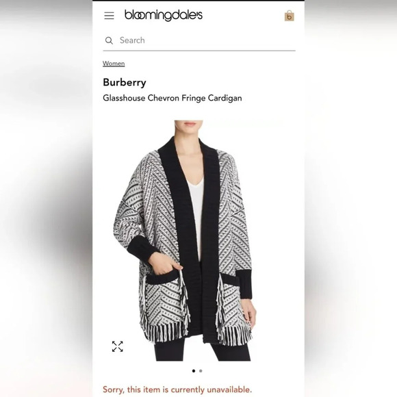 Burberry Glasshouse Chevron Fringe Cardigan Sweater Wool Open-Front Sz Small - Picture 2 of 16